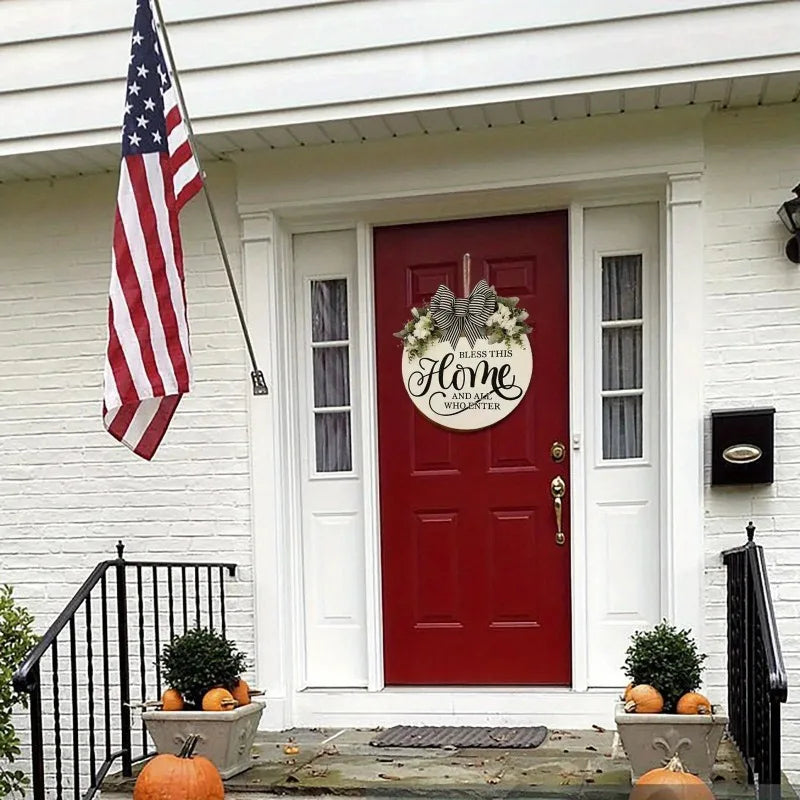 Round Wooden Flower Wreath – Front Door Welcome Hanging Decor Door Wreath Decor Axl