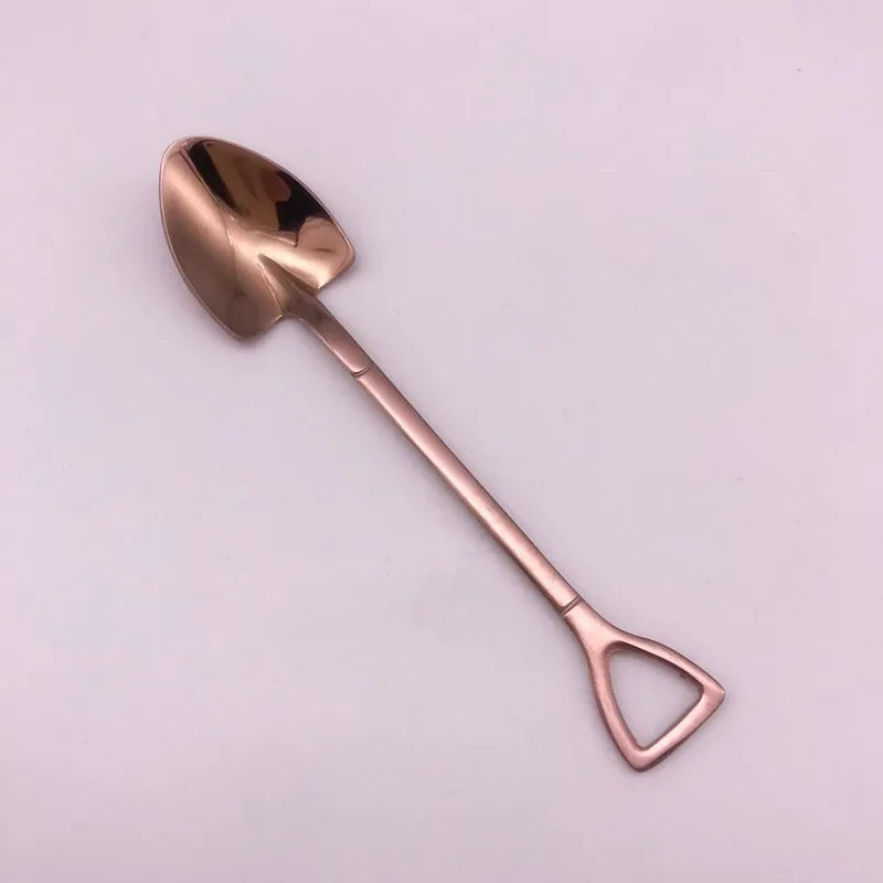 Shovel Shape Stainless Steel Dessert Spoon & Fruit Fork Novelty Flatware Axl spoon-Rosegold