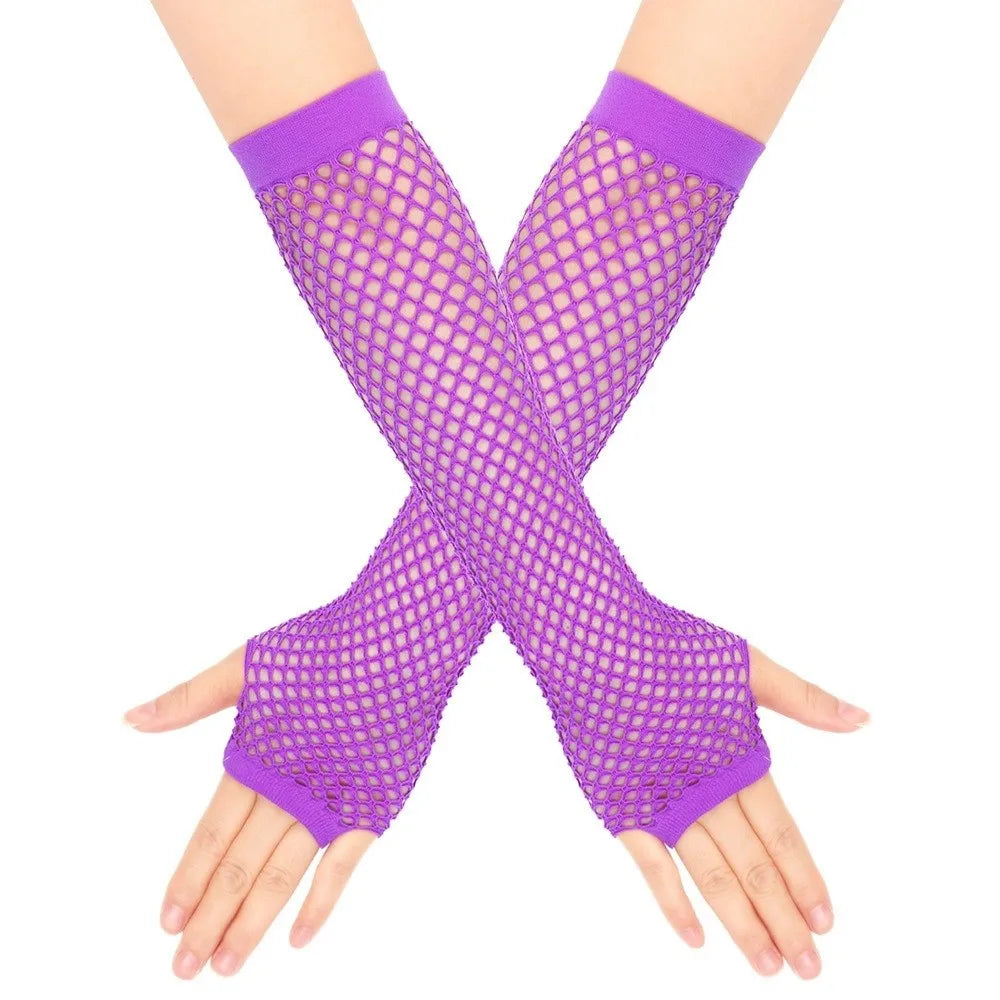 Fingerless Fishnet Mesh Gloves – Long Punk Goth Style Fingerless Mesh Gloves Axl