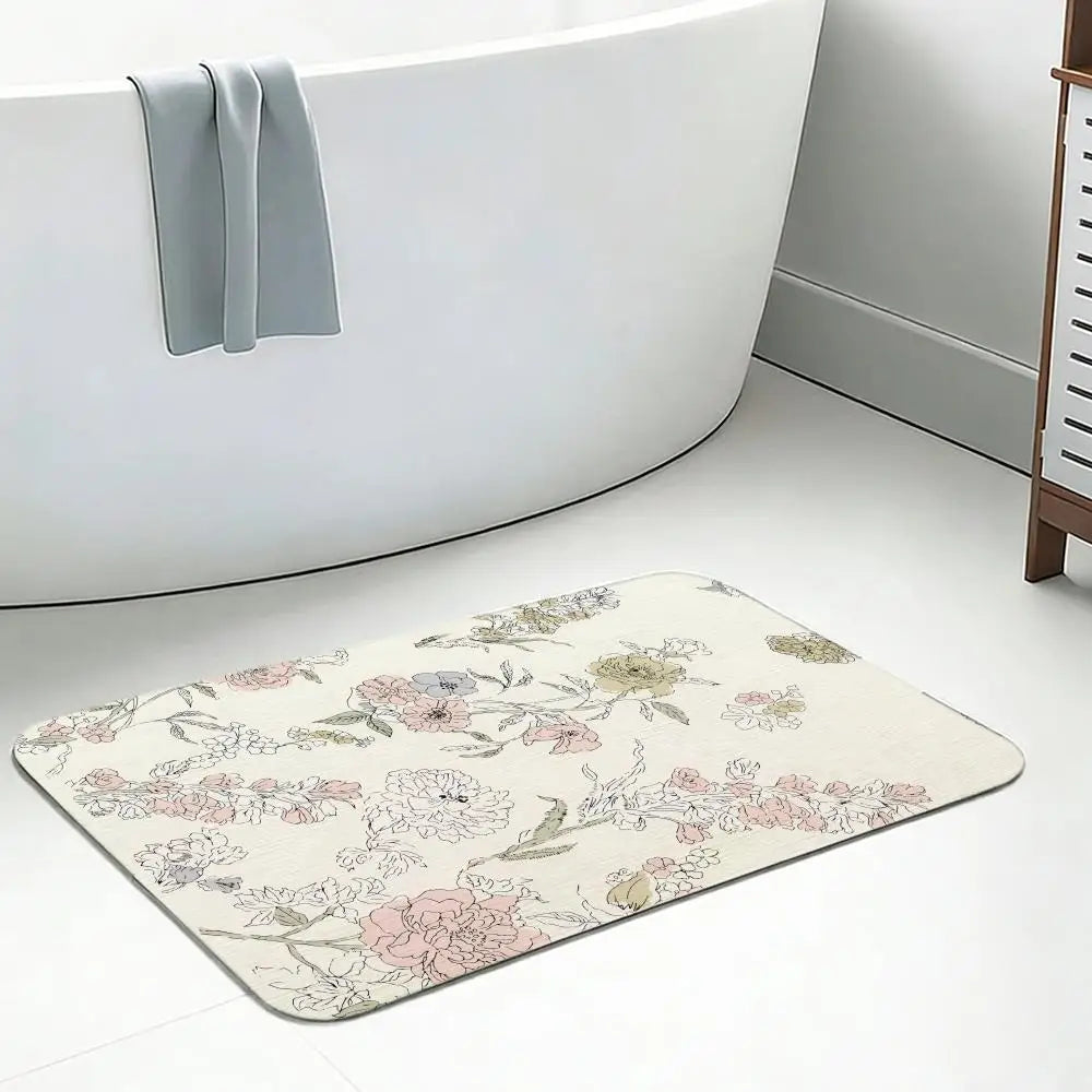 French Country Floral Diatomite Bath Mat – Quick Dry Non-Slip Diatomite Bath Mat Axl