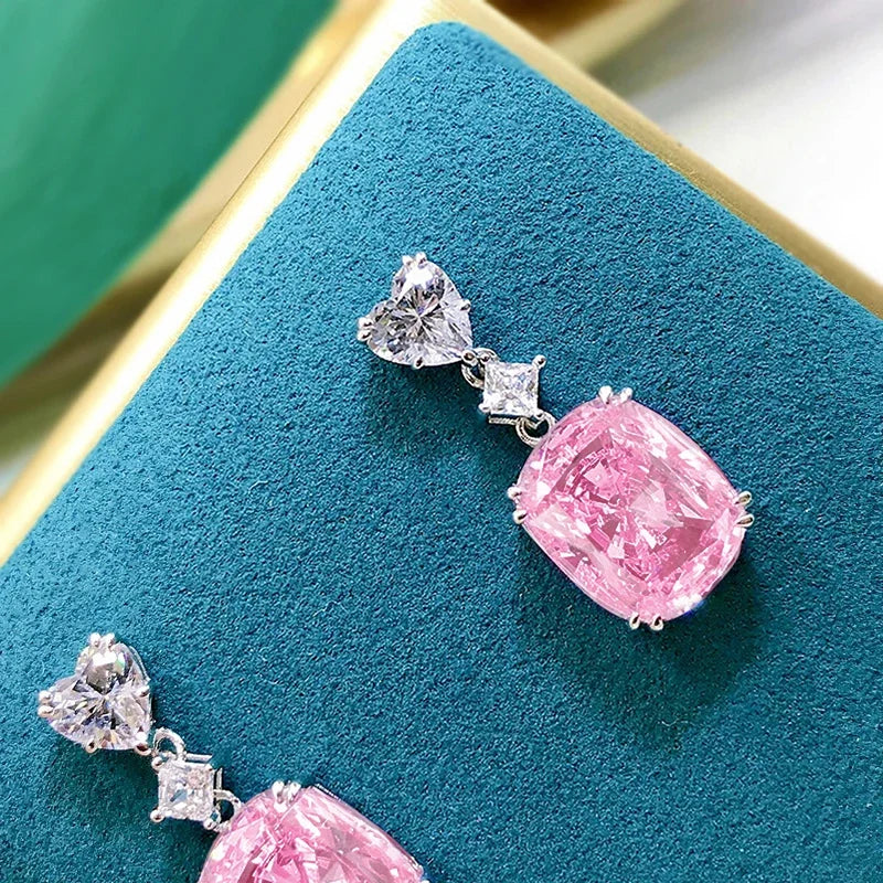 Huitan Pink Cubic Zirconia Drop Earrings | Wedding Jewelry Drop Earrings Axl