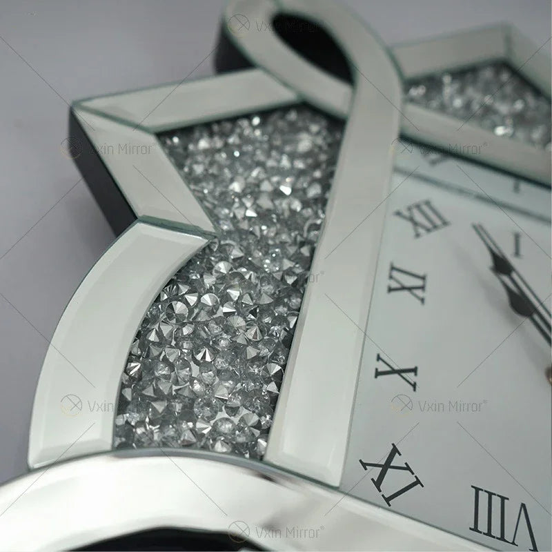 Nordic Mirror Wall Clock 50cm – Silent 3D Glass Silver Decor Wall Clock Axl