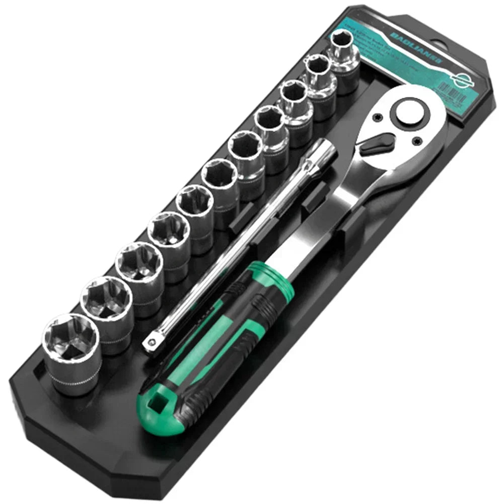 72-Tooth Ratcheting Socket Wrench Set 1/4" & 3/8" Drive Ratchet Socket Wrench Axl 13pcs 1-4 China Mainland