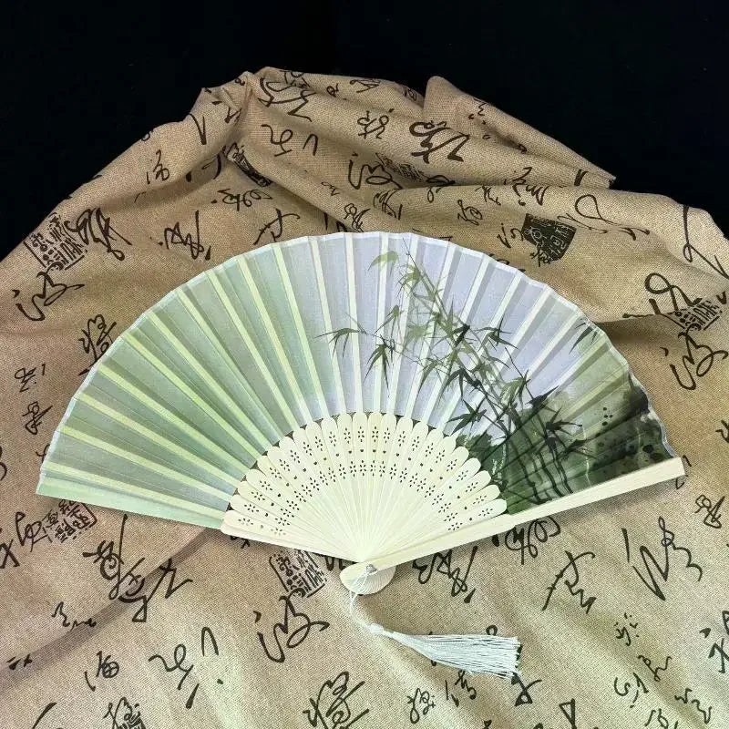 Vintage Chinese Bamboo Folding Fan with Tassel | Art & Gift Decorative Folding Fan Axl