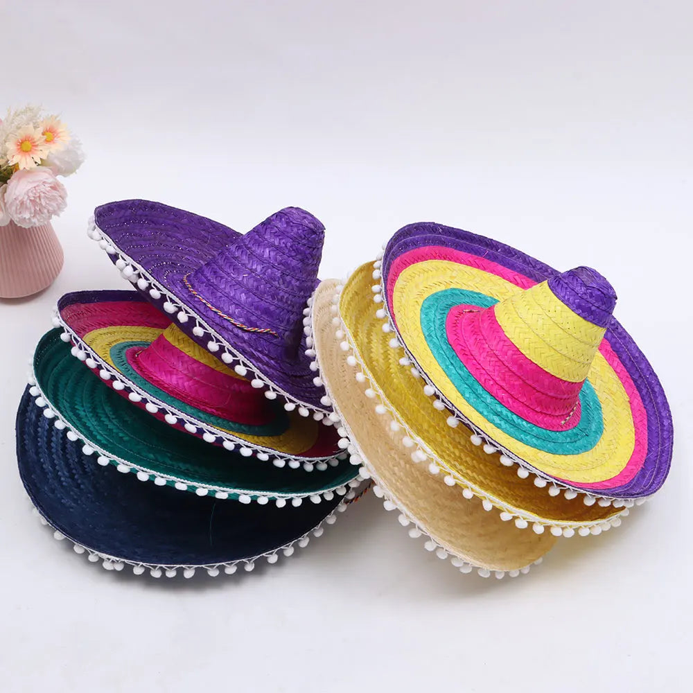 Colorful Wide Brim Straw Sombrero – Unisex Party Sun Hat Straw Party Hat Axl