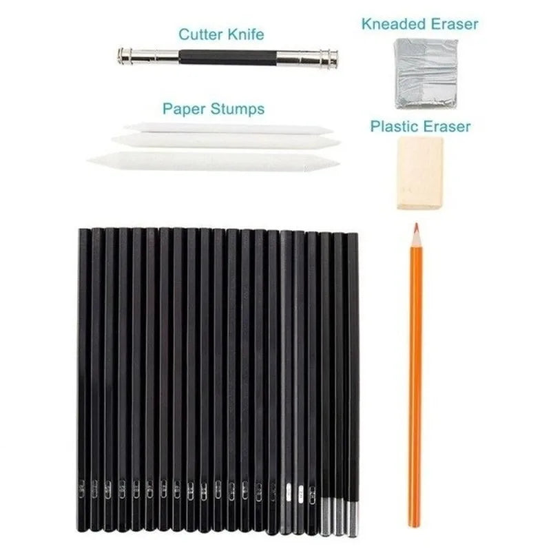 30-Piece Sketch & Charcoal Pencil Art Set for Beginners Sketch Pencil Set Axl