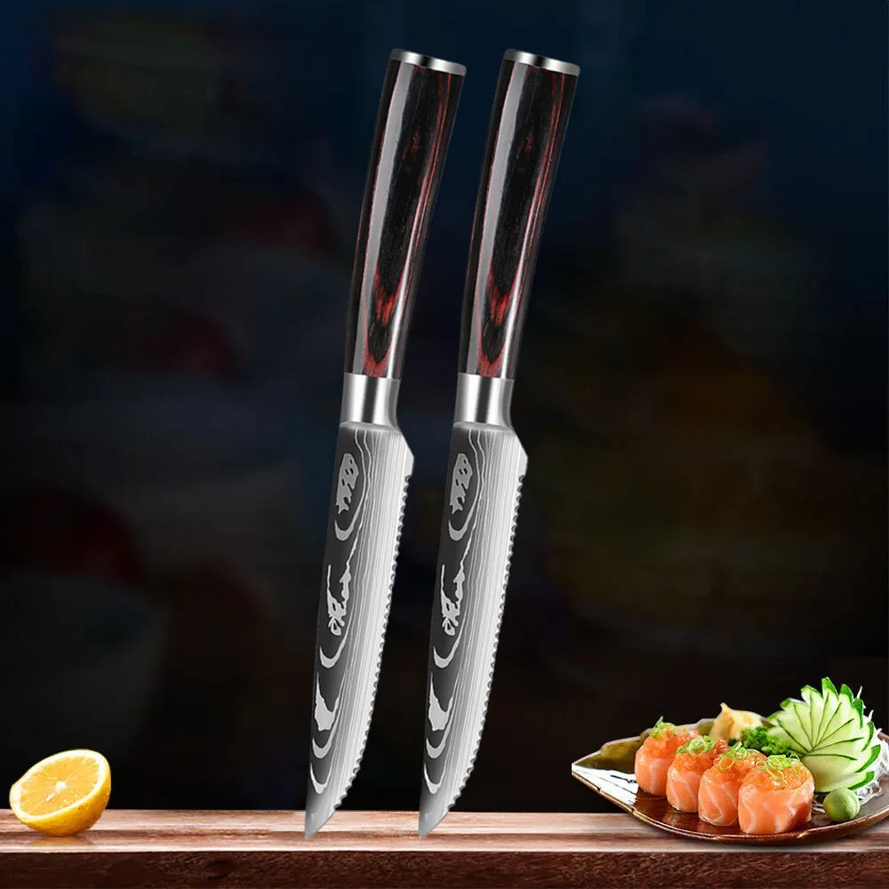 Damascus Steak Knife Set 1–8 Piece | 4.5" Laser-Pattern Blades Steak Knife Set Axl 2pcs