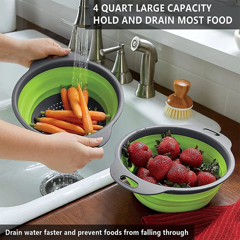 Foldable Silicone Colander Set – 2-Piece Collapsible Strainer Silicone Colander Set Axl