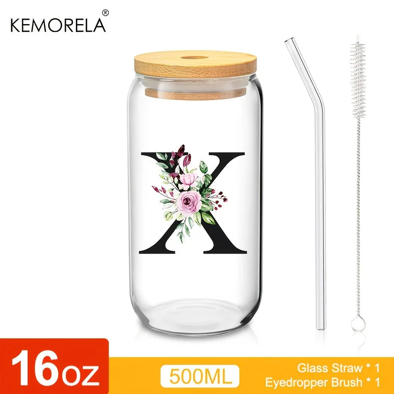470ml Glass Tumbler with Bamboo Lid & Straw | Mason Jar Cup Glass Tumbler Axl X 470ml