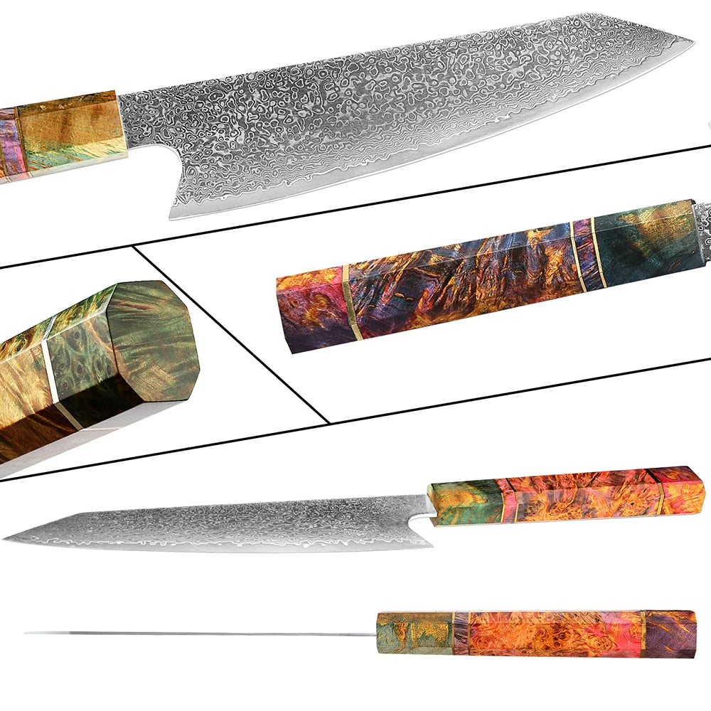XITUO Damascus Steel Chef Knife Set – VG10 Core, Wood Handle Kitchen Knife Set Axl