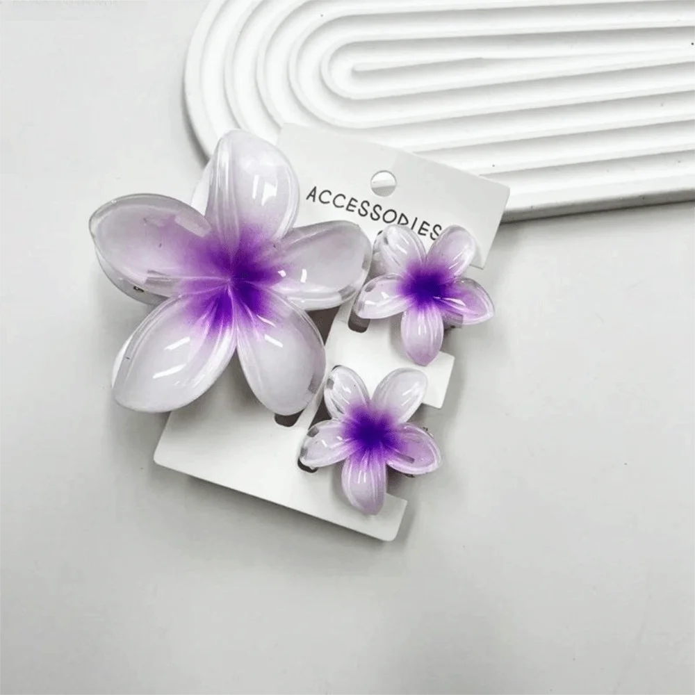 3-Pack Gradient Plumeria Flower Hair Claw Clips – Acrylic Set Flower Hair Clips Axl