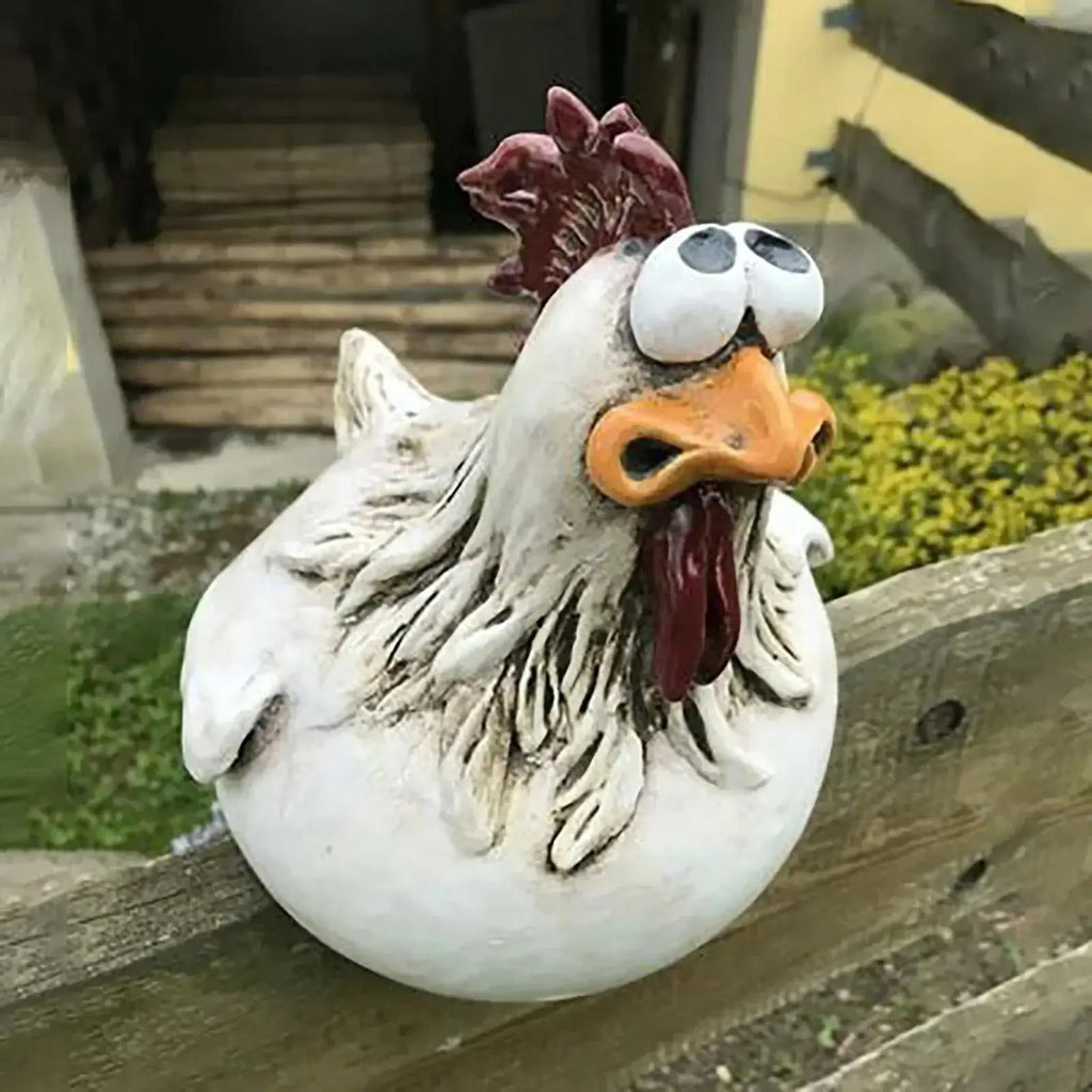 Funny Chicken Fence Decoration – Resin Rooster Garden Ornament Garden Sculpture Axl A