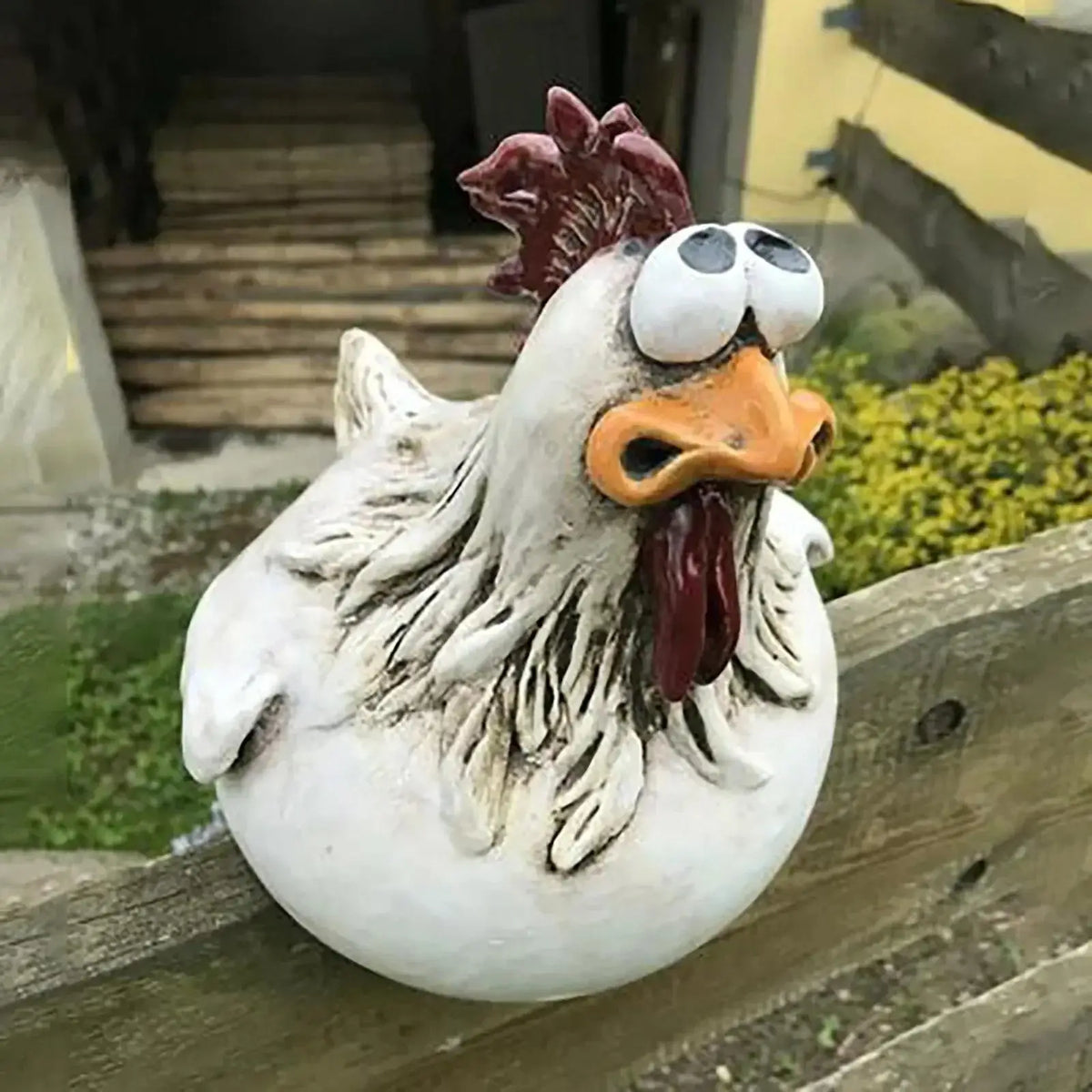 Funny Chicken Fence Decoration – Resin Rooster Garden Ornament Garden Sculpture Axl A