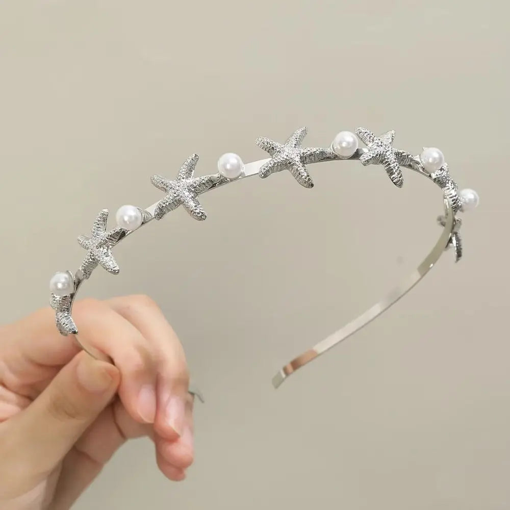 Pearl Starfish Shell Hair Hoop – Gold & Silver Tiara Headband Hair Tiara Headband Axl