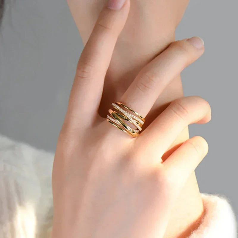 Huitan Gold Cross Ring – Cubic Zirconia Wedding Band Wedding Band Ring Axl