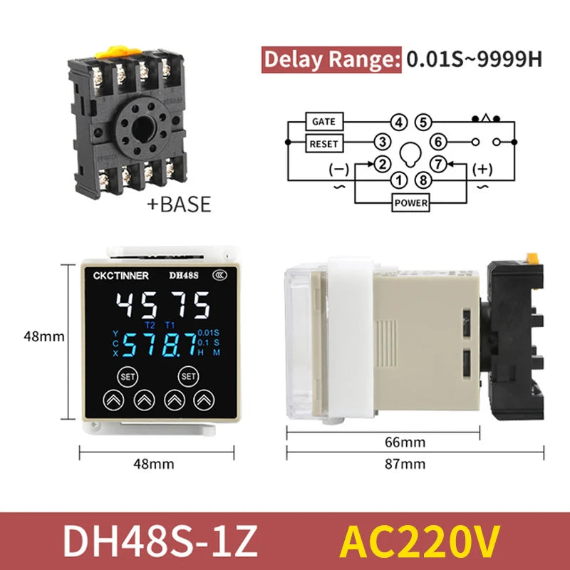 DH48S Digital Time Relay Programmable Cycle Delay Din Rail Digital Time Relay Axl DH48S-1Z AC220V