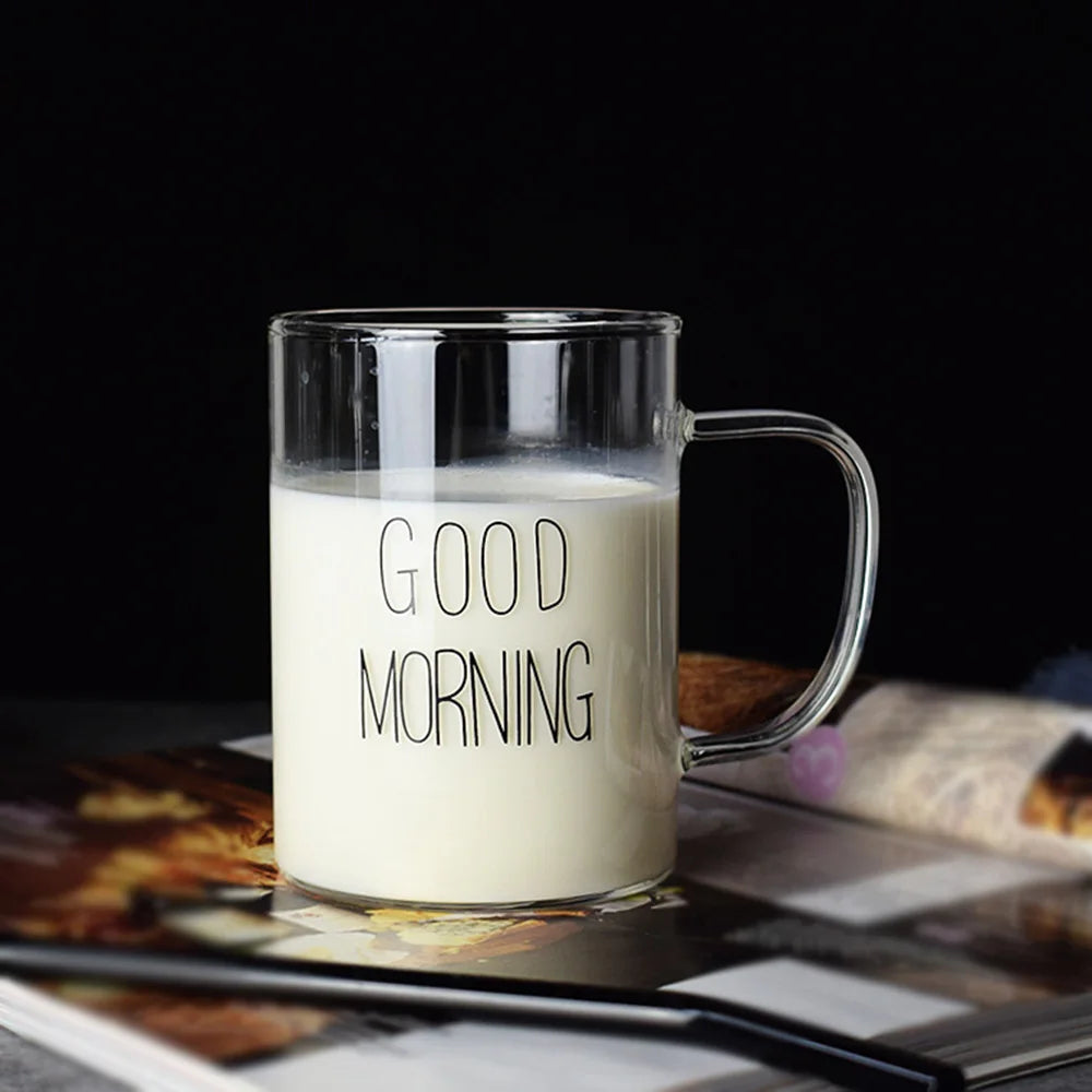 KEMORELA Good Morning Glass Mug – 400ml Transparent Breakfast Cup Glass Breakfast Mug Axl