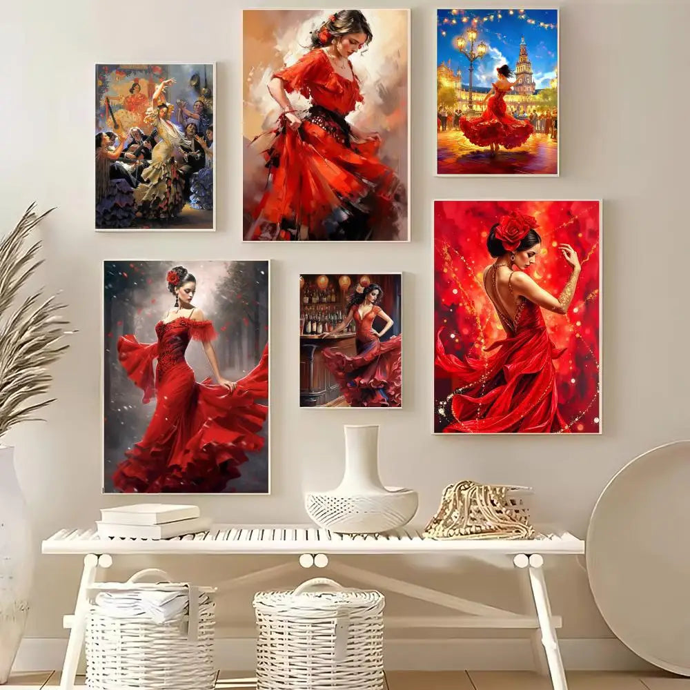 Flamenco Dance Art Poster – HD Self-Adhesive Waterproof Wall Decor Wall Art Poster Axl