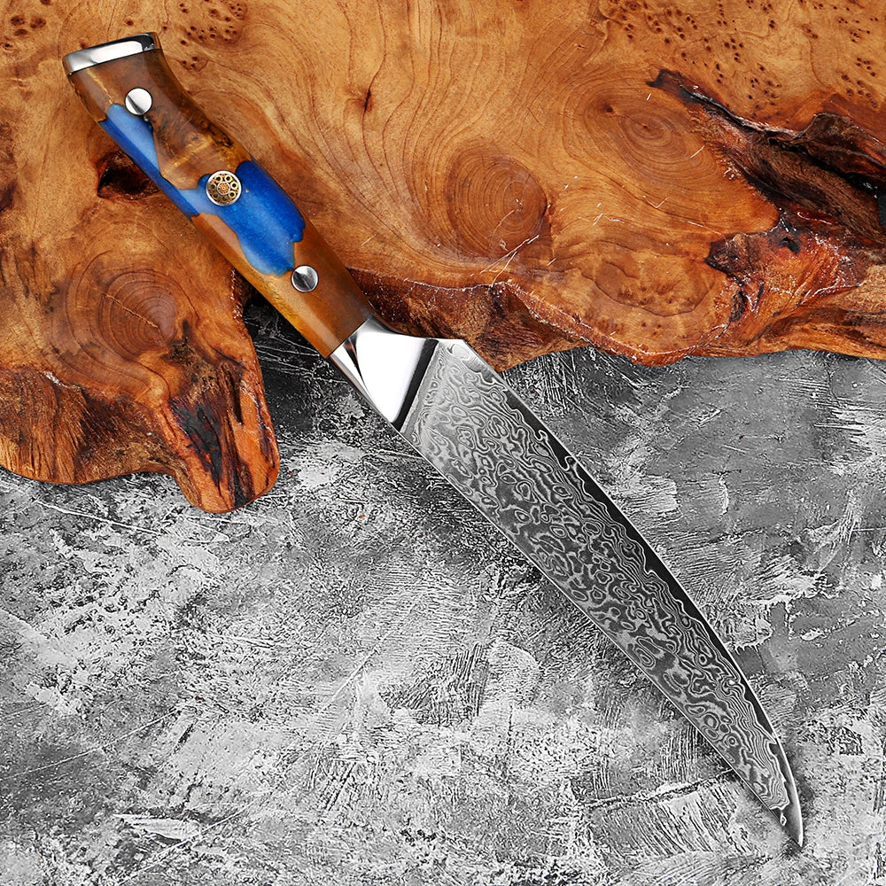 XITUO 5" Damascus Steel Japanese Petty Utility Knife | Full Tang Damascus Kitchen Knife Axl