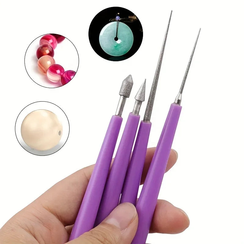 4-Piece Diamond Tip Bead Reamer Set – Jewelry Hole Enlarger Tool Bead Reamer Set Axl