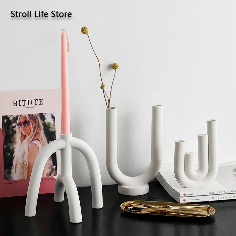 Nordic Ceramic Candle Holder – White Minimalist Candlestick Ceramic Candle Holder Axl