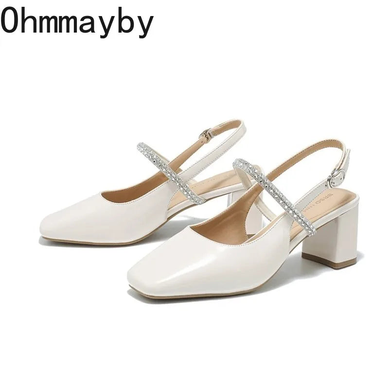 Crystal Buckle High Heel Sandals – Square Toe Slingbacks High Heel Sandals Axl