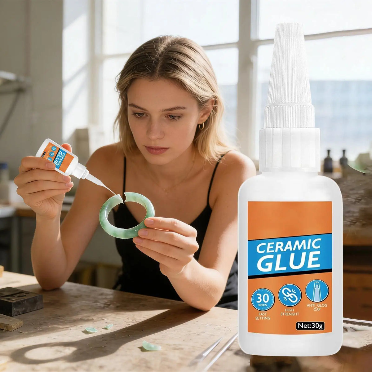 Fast-Drying Ceramic & Porcelain Repair Glue 30g + Droppers Ceramic Repair Adhesive Axl