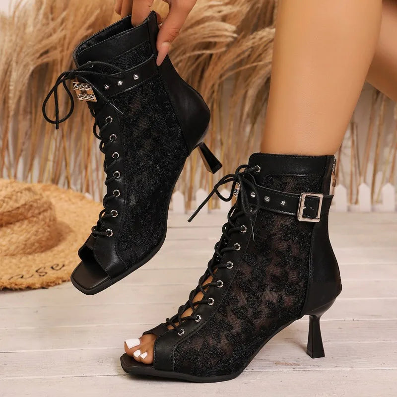 Women's High Heel Mesh Sandals – Zipper Ankle Boots Summer High Heel Sandals Axl