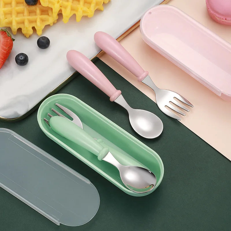 Kids Stainless Steel Cutlery Set – 3-Piece Baby Spoon & Fork Baby Cutlery Set Axl