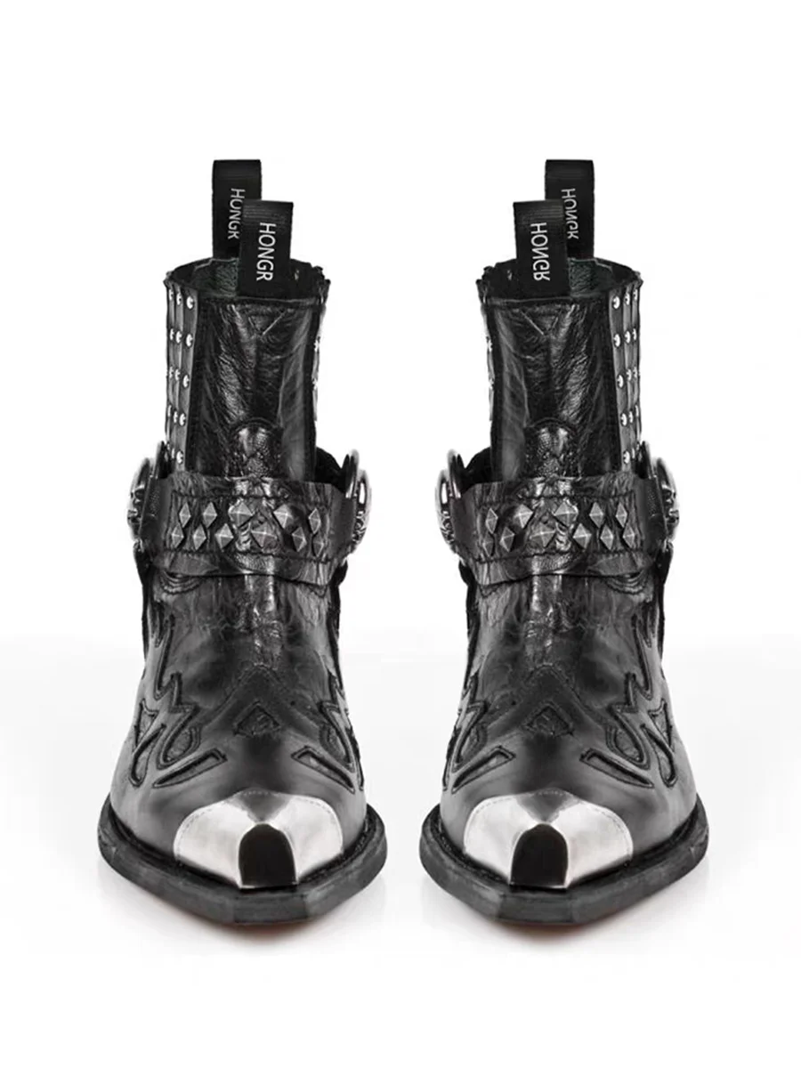 Women's Punk Chelsea Boots – Metallic Rivet Pointed Toe Heel Chelsea Boots Axl