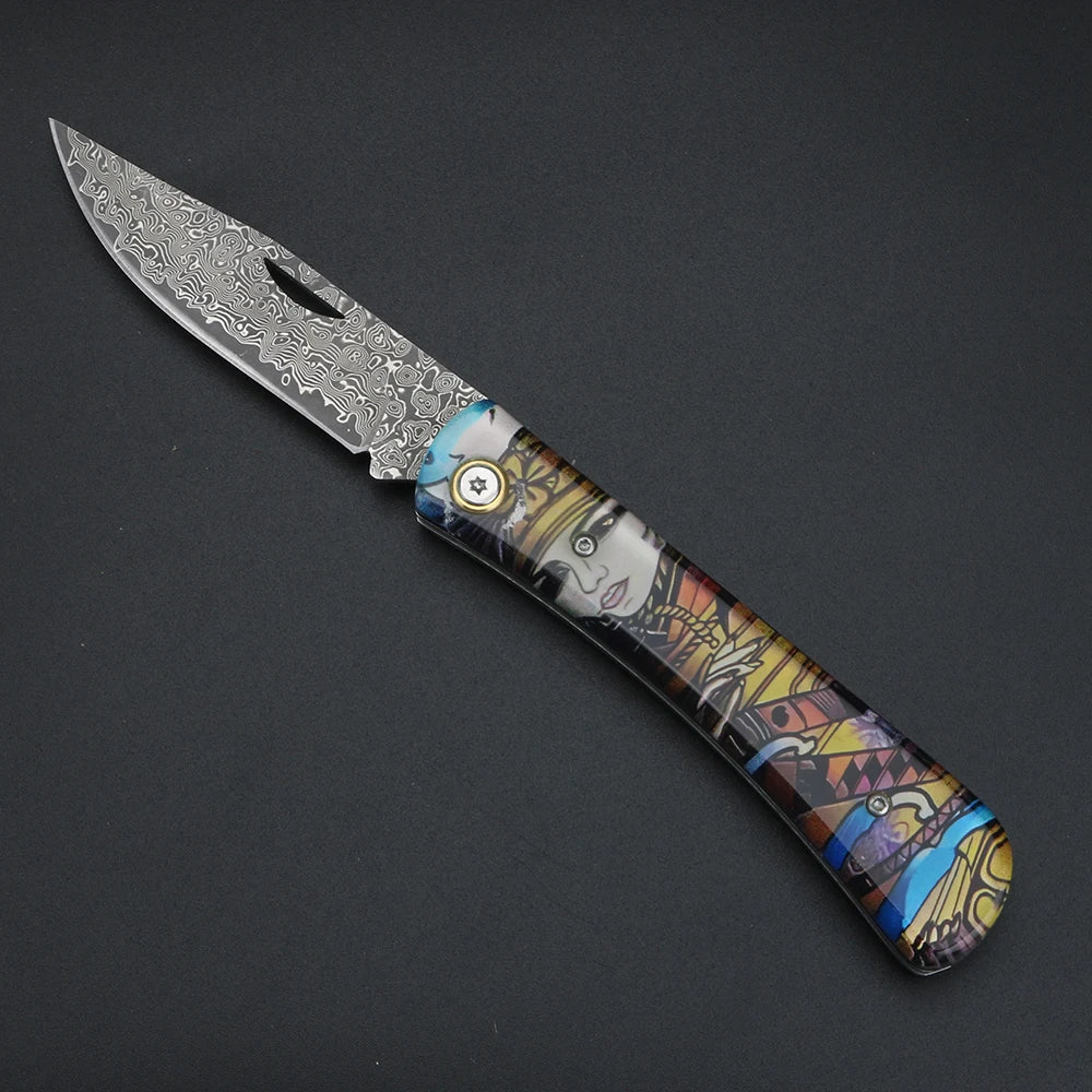 Damascus Folding Pocket Knife – Resin Handle | XUAN FENG Damascus Folding Knife Axl