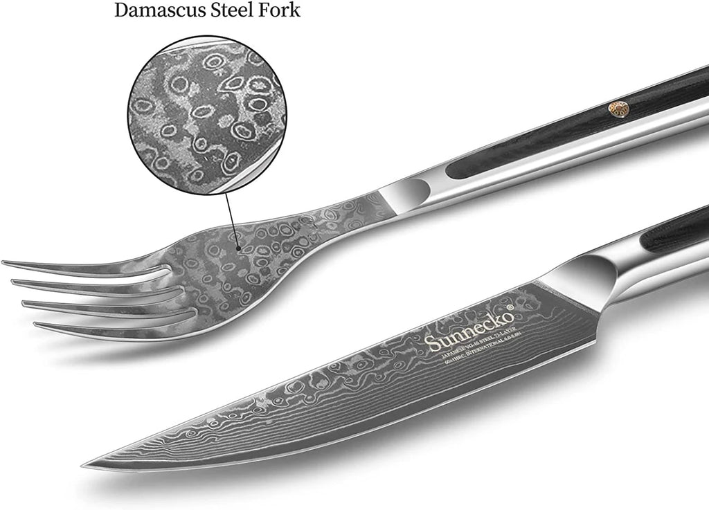 Sunnecko 73-Layer Damascus Steel Steak Knife & Fork Set Steak Knife Fork Set Axl
