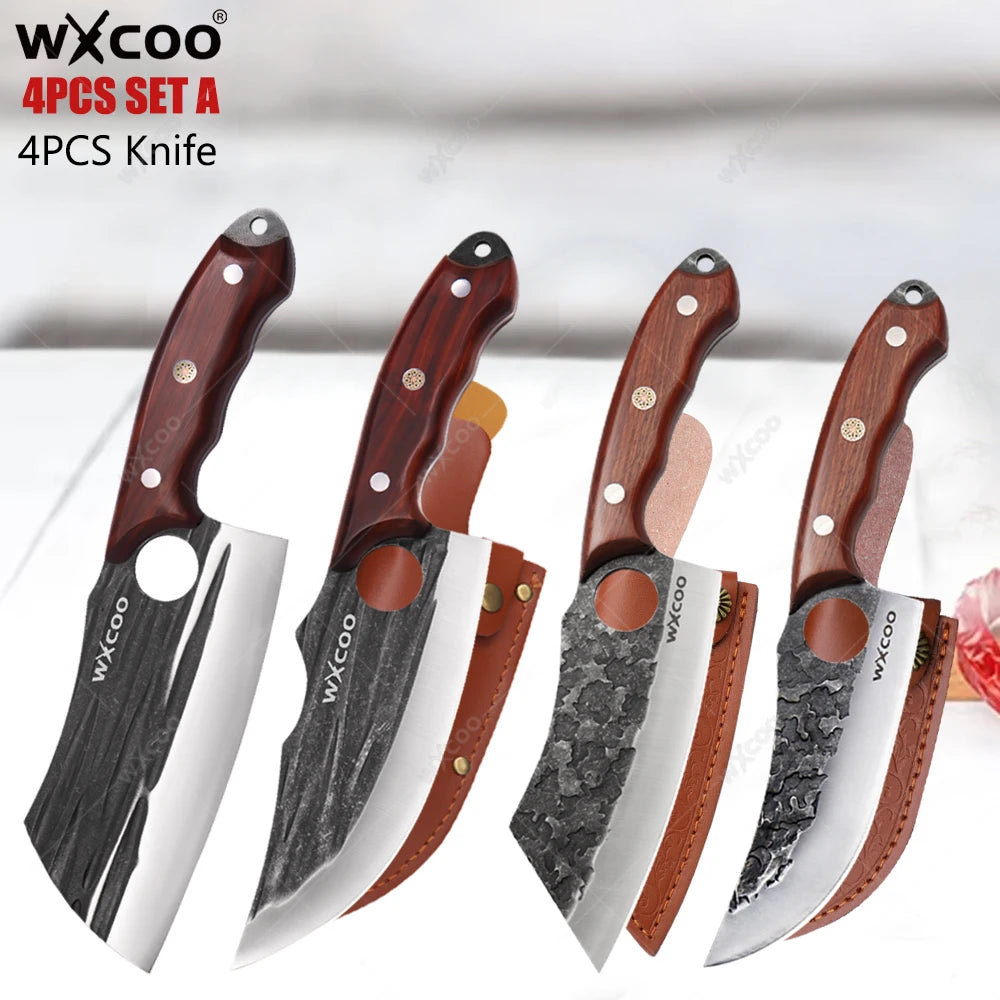 WXCOO Boning Knife Set – Stainless Steel Wood Handle Boning Knife Set Axl 4PCS SET A