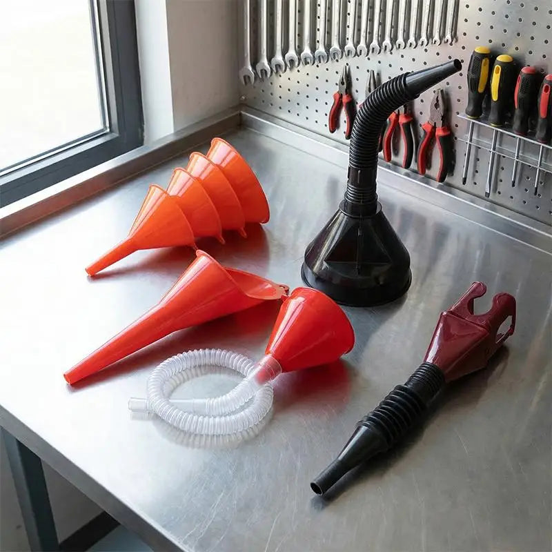 8-Piece Car Funnel Set – Wide Mouth Fuel, Oil & Coolant Automotive Funnel Set Axl