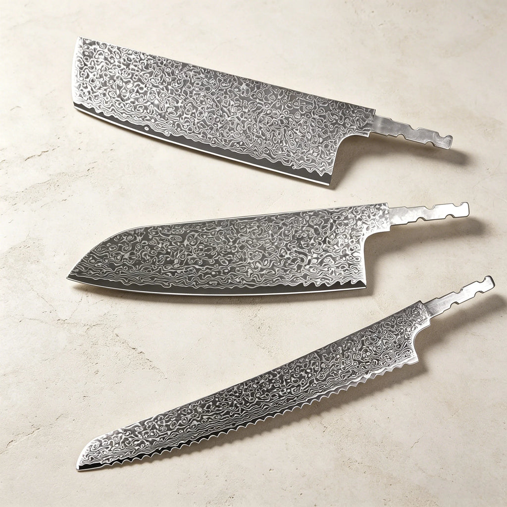 Damascus Steel Chef Knife Blade Set – No Handle, 1–5 Pcs Chef Knife Blade Axl
