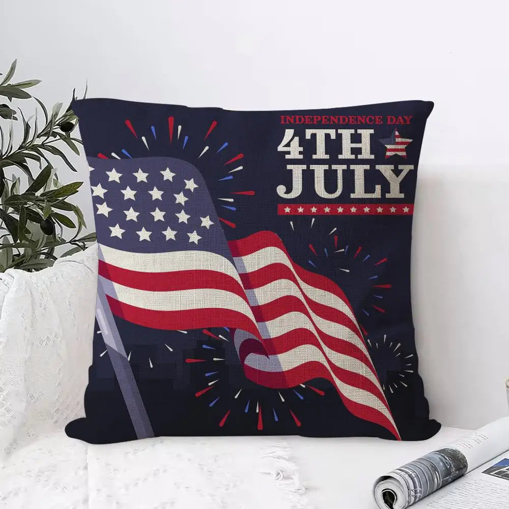 Independence Day Linen Cushion Cover – Patriotic Pillowcase Decorative Pillow Cover Axl White3 50X50cm