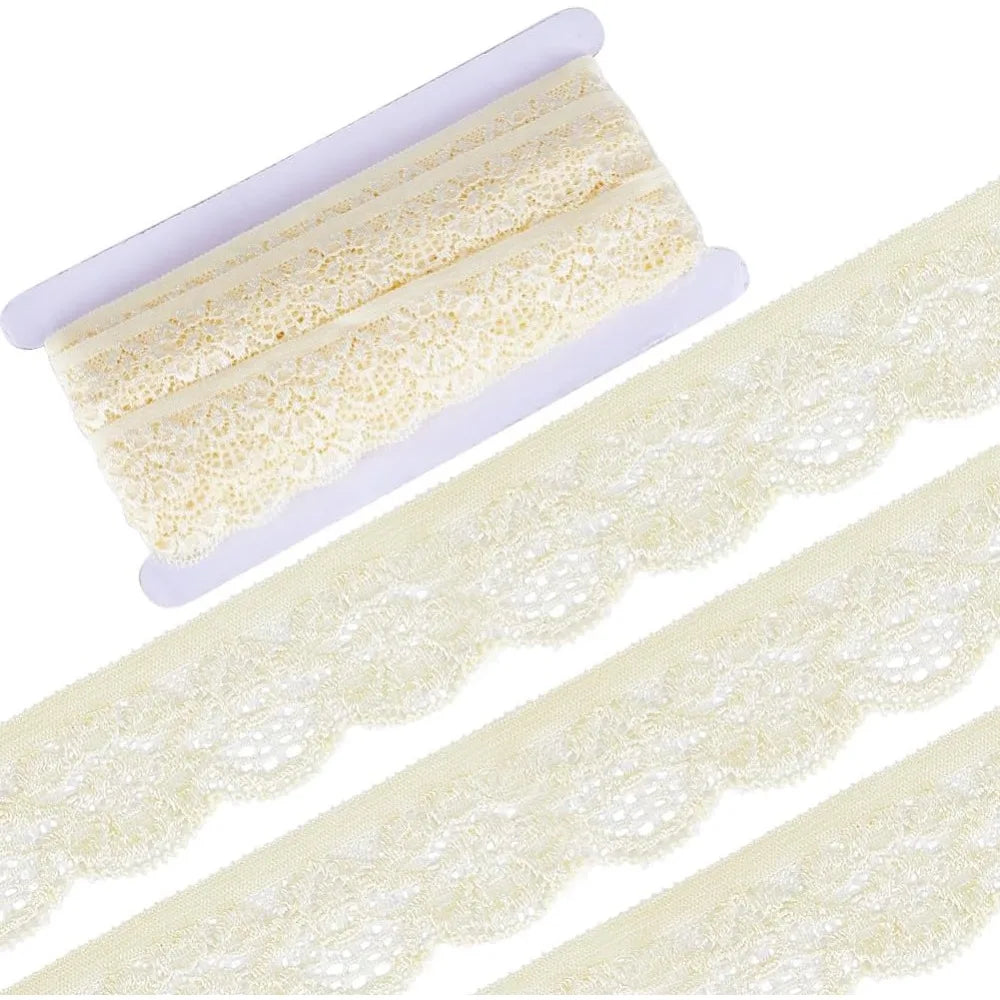 10 Yards Elastic Flower Lace Trim Ribbon – 25mm Light Yellow Lace Trim Ribbon Axl AECH04-18161