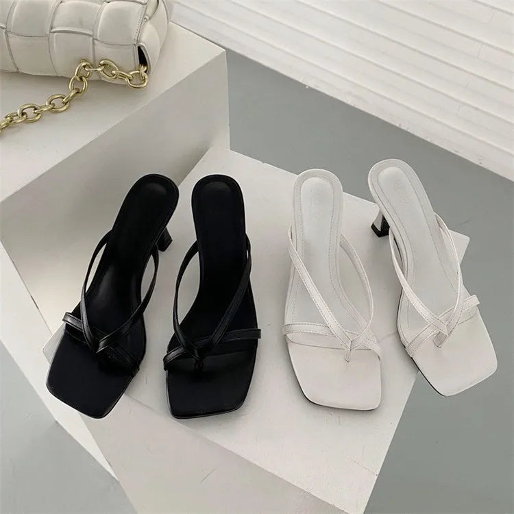 Women's Square Toe Slim Heel Summer Sandals – Clip Toe Slippers Women's Sandals Axl