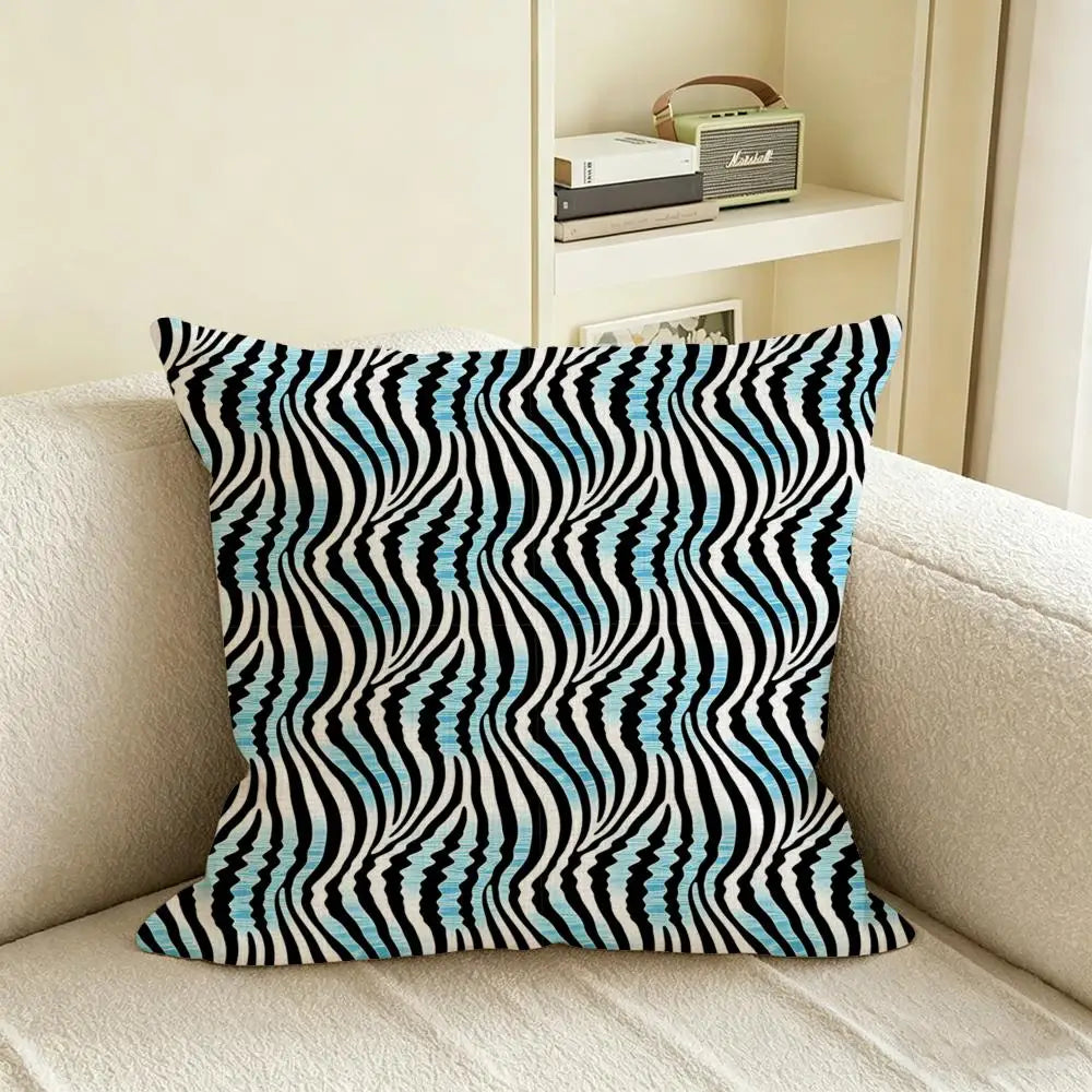 Zebra Print Linen Cushion Cover | Black & White Pillow Case Decorative Cushion Cover Axl