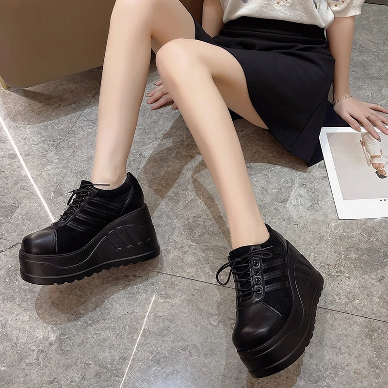 Women's Goth Platform Wedge Pumps | Black Lace-Up Sizes 35–43 Platform Wedge Pumps Axl