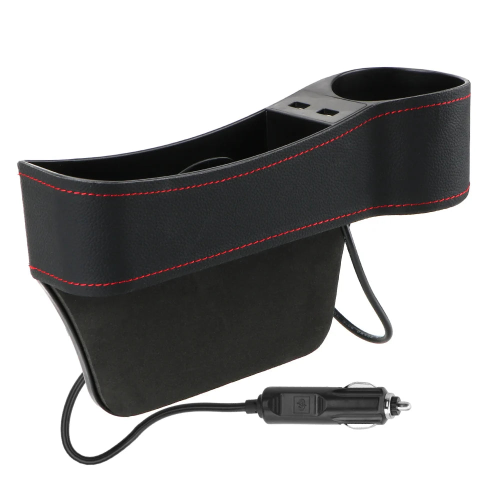 Car Seat Gap Organizer with Dual USB Charger | Leather Box Car Seat Organizer Axl Black right