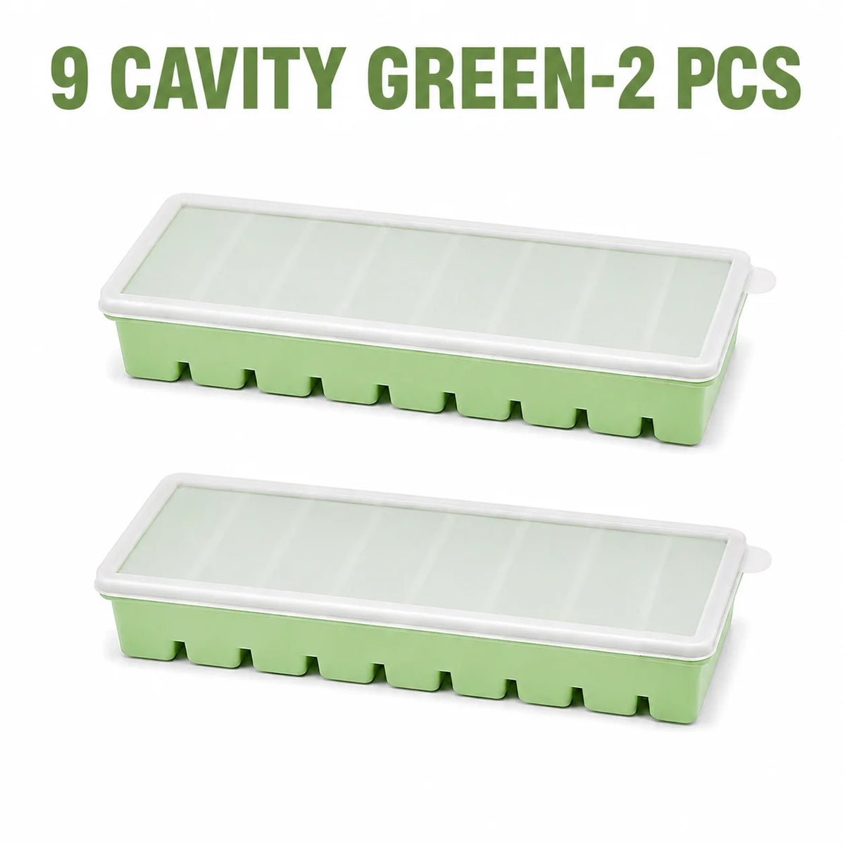 Silicone Long Ice Stick Tray with Lid – Oven Safe, Stackable Silicone Ice Tray Axl 9 Cavity Green-2 Pcs