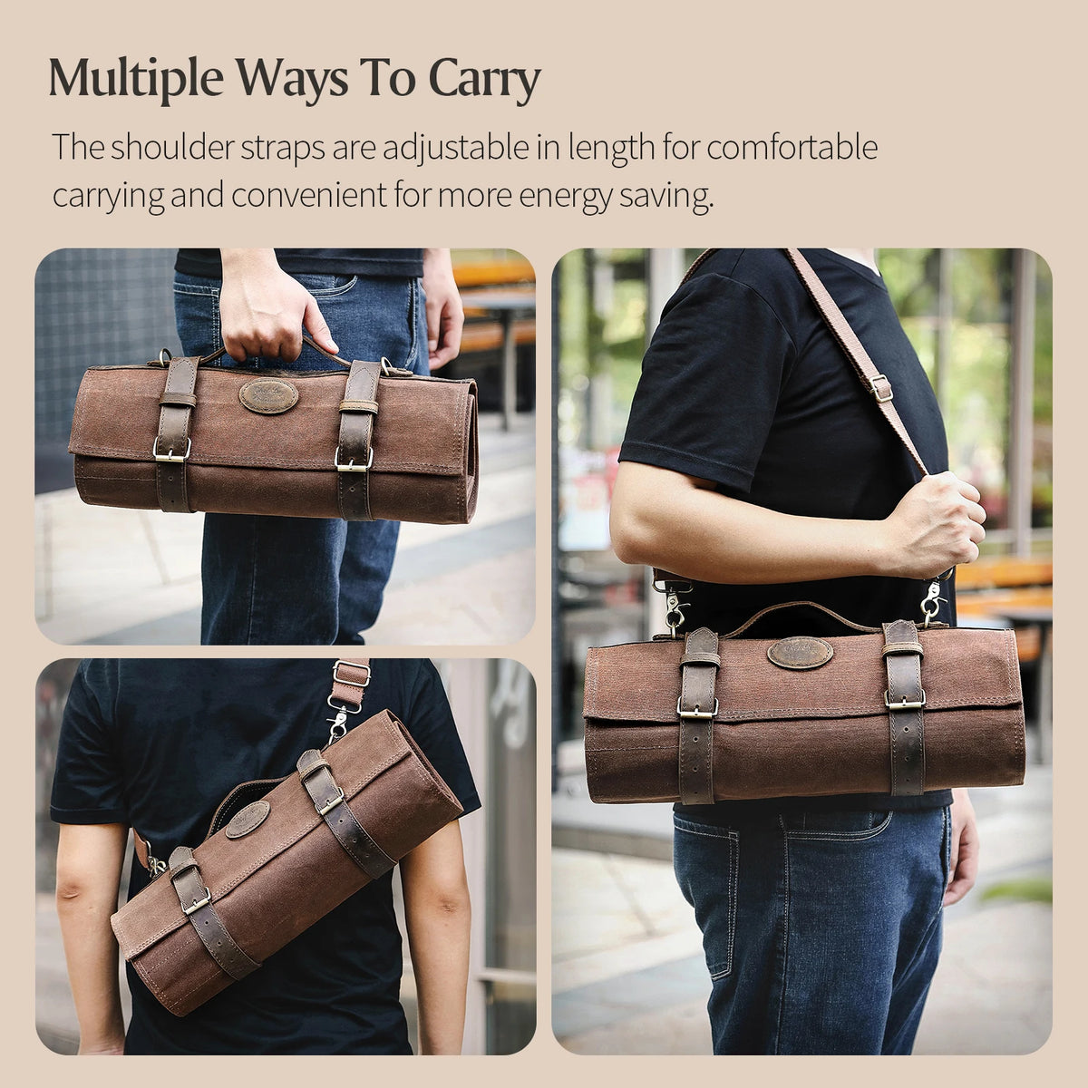 XINZUO 12-Slot Canvas Chef Knife Roll Bag | 2 Zipper Pockets Knife Roll Bag Axl