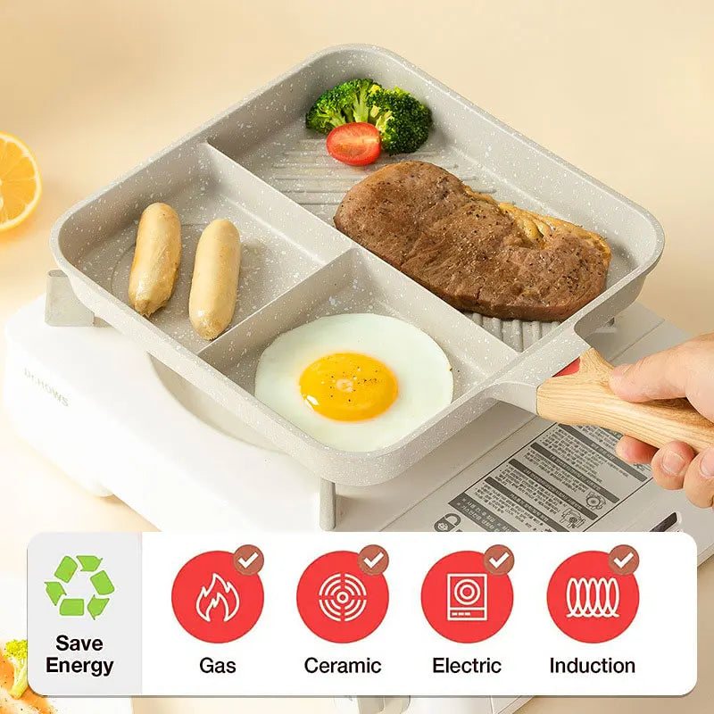 Nonstick 3-in-1 Divided Grill Pan – Square Aluminium Skillet Divided Grill Pan Axl