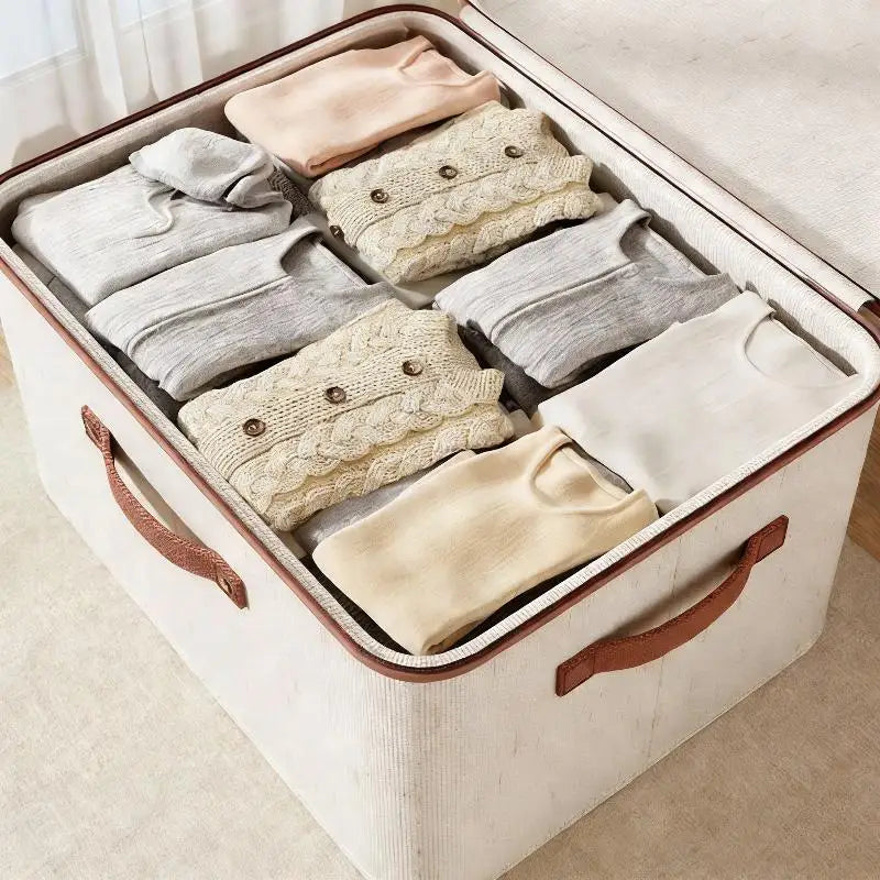 Foldable Linen Clothes Storage Box – Zippered Wardrobe Organizer Clothes Storage Box Axl