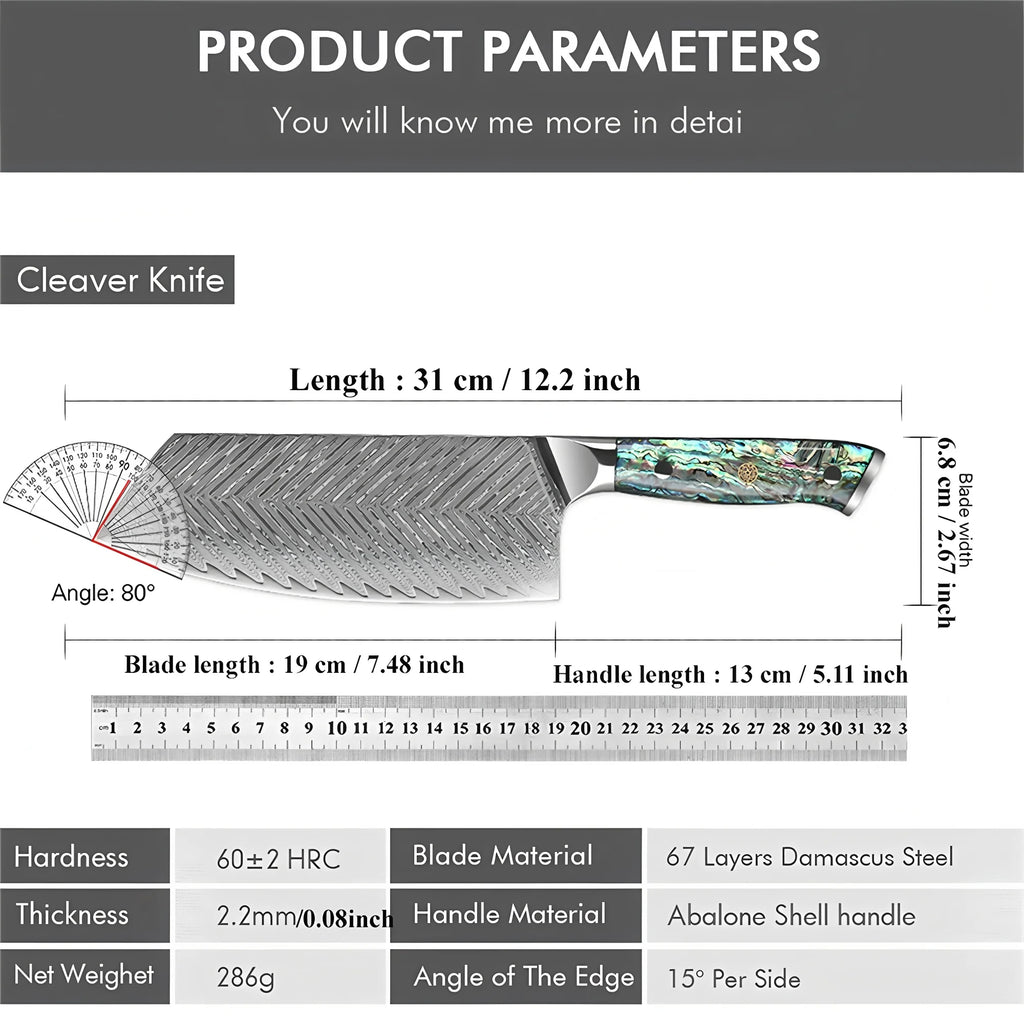Handmade 67-Layer Damascus Steel Cleaver Knife | Kitchen Slicer Damascus Cleaver Knife Axl