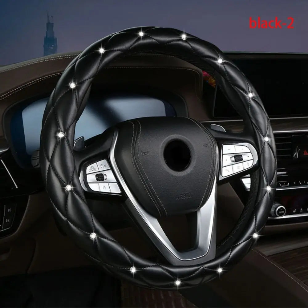 Diamond PU Leather Steering Wheel Cover – Black & Pink Steering Wheel Cover Axl black-2