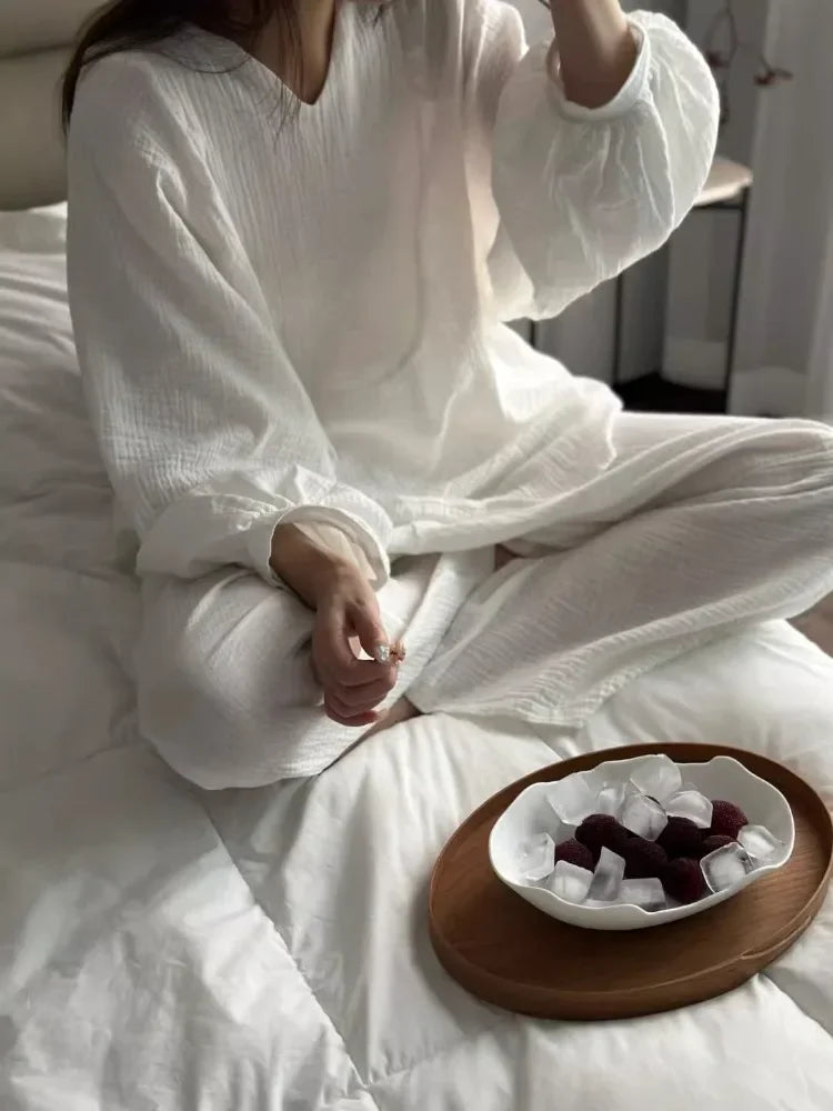 Women's V-Neck Pajama Set – Elegant Cotton Loungewear Women's Pajama Set Axl