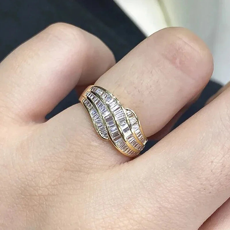 Huitan Women's Geometric CZ Wedding Band Ring – Silver & Gold Fashion Ring Axl