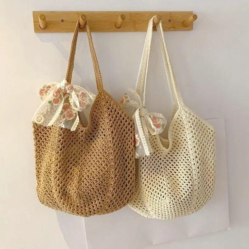 Women's Large Woven Straw Tote Bag – Handmade Beach Shoulder Bag Woven Straw Tote Bag Axl